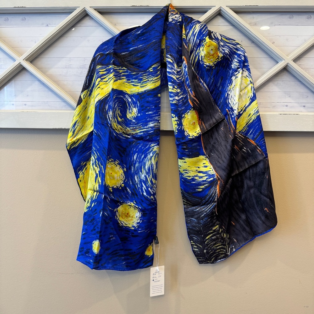 Oblong 100% Charmeuse Silk Scarf Van Gogh "The Starry Night" Oil Painting